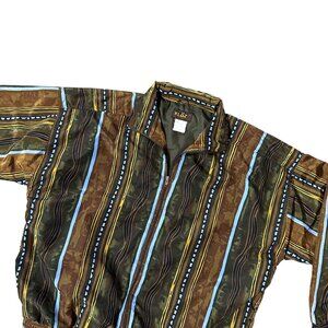 Vintage Windbreaker Jacket Kloz 1990s Large Green Brown Striped Tribal Retro